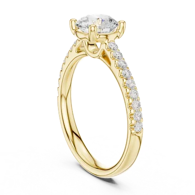 18K Gold Round Diamond Pavé Ring – 1.288 ct (DDLR-631)